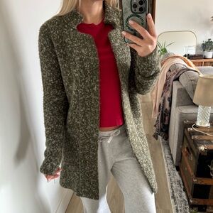 Long Olive Knit Open Cardigan - Women's Layering Sweater